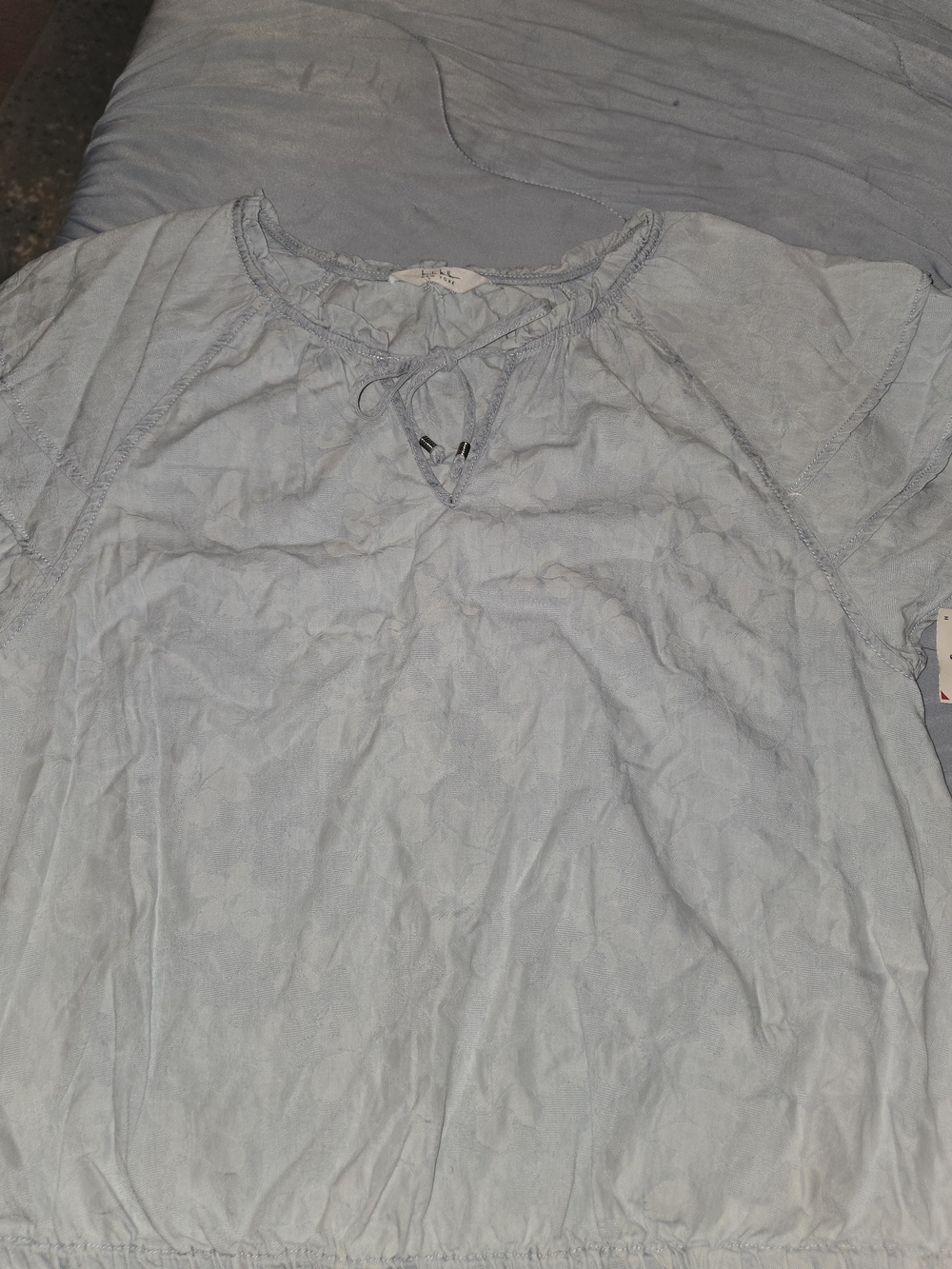 Light Blue Tie Neck Peasant Blouse